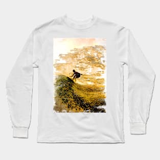 Surfer Silhouette Chasing Waves Sunset Long Sleeve T-Shirt